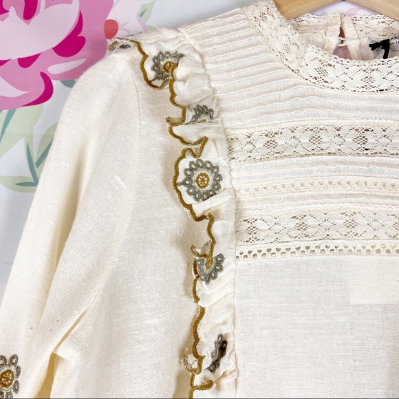 NEW ZARA Cottage Core Embroidered Boho Blouse XS - Picture 3 of 10